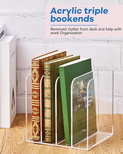 Suzile Clear Acrylic Magazine File Holder with Vertical Compartments Desk Organizer Book Rack for Desk Sorter Paper Folder Office Accessories(Stylish,7 x 6.9 x 6.3 Inch)
