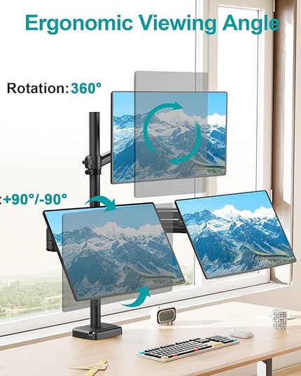 MOUNT PRO Triple Monitor Mount for Max 32" Computer Screen, Adjustable 3 Monitor Desk Mount, up to 19.8lbs Each, Three Display Arm with Tilt Swivel Rotation, VESA Mount 75x75/100x100mm