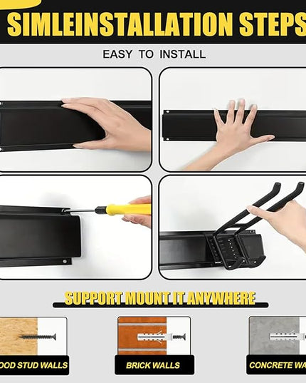 64'' Garage Tool Organizer Wall Mount, 18 PCS Adjustable Garden Tool Hanger Rack, Garage Hooks Heavy Duty, Shovel Holder Wall Mount, Storage Hooks for Hanging in Garage