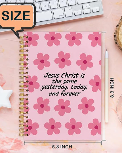 Pink Floral Christian Spiral Journal Notebook 5.5x8.3in, Jesus Journal for Women, Prayer Journals for Woman, Religious Notebooks for Note Taking, Hardcover Notebook