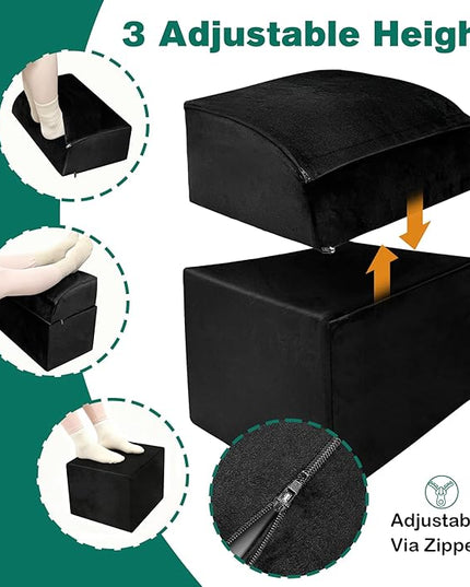 Adjustable Foot Rest Under Desk Removable Warmer Pocket Desk Foot Stool with High-Density Foam and Washable Cover Ergonomic Black Leg Rest for Home Office