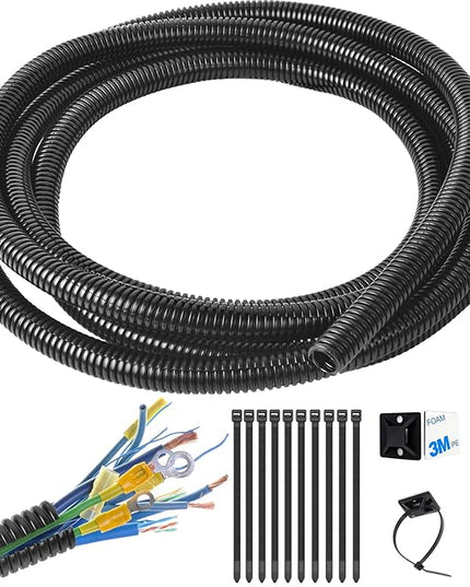 1/4 Inch Wire Loom Split Tubing - 30 ft Cord Protector Electric Wires Covers, Automotive Wire Flexible Conduit, Plastic Wire Cover with Cable Zip Tie (1/4"-30ft)
