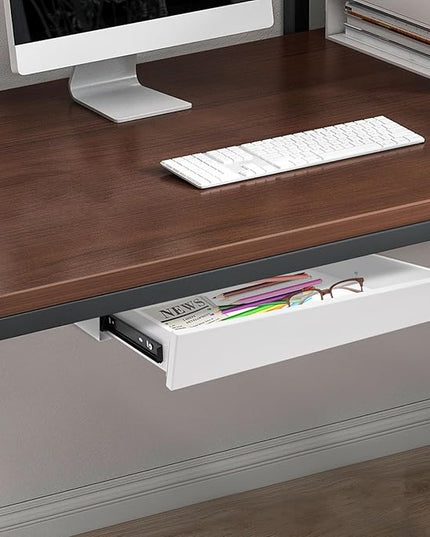 LEYSRIS 21.6" Under Desk Storage Drawer, White Sliding Pull-Out Drawer for Sit Stand Workstation
