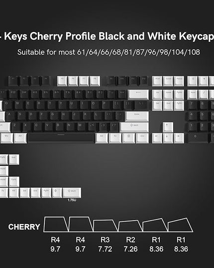 XVX Black and White Keycaps, Shine Through PBT Keycaps Cherry Profile, Custom Key caps Doubleshot 124 Keys Set, Universal Compatiability for 60%, 65%, 75%, 100% Keyboard
