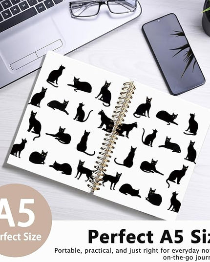 Cat Notebook, Cat Journal - Cat Gift Journal, Black Cat Spiral Notebook, Black Cat Gifts, Cat Notepad, Cat Stationary, College Ruled Spiral Notebook 80 Sheets -160 Pages 5.5x8.3 Inch