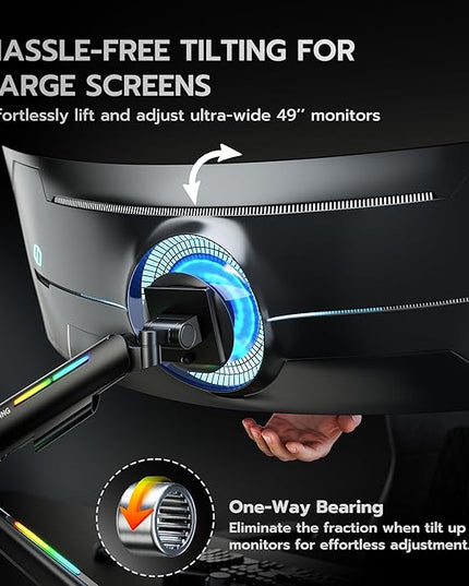 Ultrawide Monitor arm for 17-49'' Heavy Duty Screen up to 44lbs, Gas Spring Single Monitor Arm with RGB Light, Adjustable Gaming Computer Monitor Arm for Desk, Black