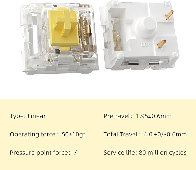 Zhouwang Yellow Keyboard Switches,3-Pin Pre-Lubed Linear Switches for MX Mechanical Gaming Keyboard(Yellow,72PCS)