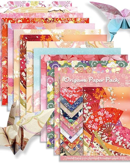 Square Origami Paper 6x6 Double Sided 50 Sheets 50 Colors 70GSM Origami Kit Japanese Chiyo Easy Fold Arts Crafts DIY Handwork Oriental Cherry