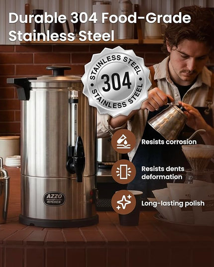 Commercial Coffee Maker 50-Cup Large Coffee Urn with Percolator Coffee Pot Electric 8L Stainless Steel Fast Brew Hot Water Dispenser for Tea Catering Events Home Office Easy Cleaning