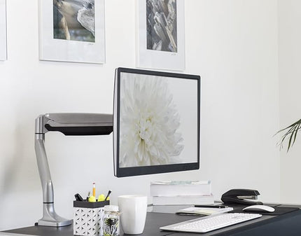 Mount-It! Single Monitor Arm Desk Mount | Gas Spring Monitor Arm | Full Motion Articulating Height Adjustable | Fits 21 22 23 24 27 30 32 Inch VESA Compatible Computer Screen | Clamp and Grommet Base