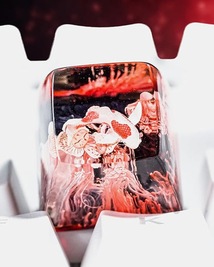 Kohaku Koi Artisan Keycap Red Sea Coral Reef R1 SA Profile Custom Keycaps 1U ESC Handmade Gaming Resin Key Cap Cherry MX Switch Compatible Mechanical Keyboard Koi Lover Gift