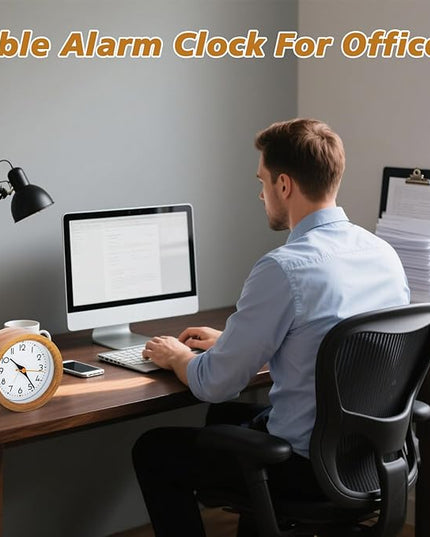 Oxmidud 4'' Natural Wooden Analog Alarm Clock with Soft Night Light - Battery Operated Non-Ticking Silent Tabletop Minimalist Desk & Bedside Clock for Bedrooms Living Room Home Office Decor