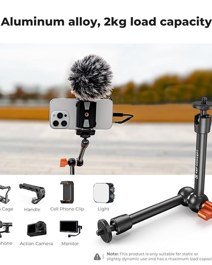 K&F CONCEPT 9.8" Magic Arm, 1/4" Screw Camera Mount Arm 360° Ball Heads for DSLRs, Monitor, Flash, LED Light, Microphone, Camera Cage, Action Camera