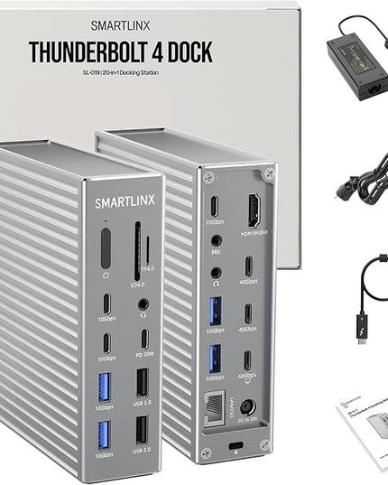 Thunderbolt 4 Dock – 21-Ports Laptop Docking Station Dual Monitor for MacBook Air/Pro (M1–M4), Windows & Chrome – Dual 4K or Single 8K Display, 40Gbps Speed, 90W Charging, USB-C/A Hub