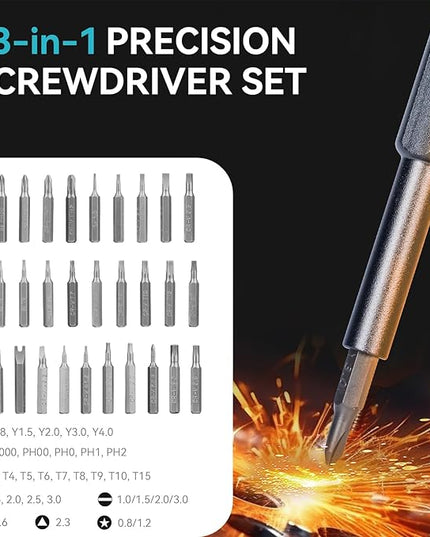 Deli 33-in-1 Precision Screwdriver Sets Magnetic Mini Repair Tool Kit for Home, DIY, Computer, Controller, Glasses, Drone, Watch, Phone, Pad, Switch, PS5, XBOX, Macbook, Electronic. Gift for man.