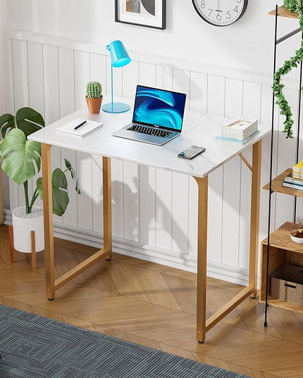 PayLessHere | 32 Inch Computer Desk | White Gold | Office Desk with Metal Frame, Adjustable Feet | Water-Resistant, Scratchproof Surface | Sturdy Writing Table for Home Office or Study | Pack of 1
