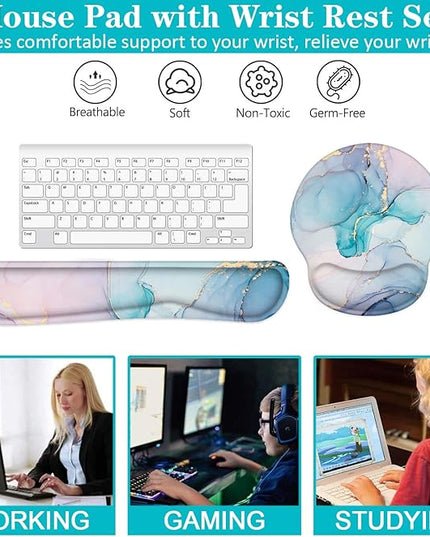 LATEEFAH Mouse Pad with Wrist Rest, 3-in-1 Gaming Mouse Pad, Keyboard Wrist Rest, Ergonomic Memory Foam Mousepad with Wrist Support for Computer Keyboard