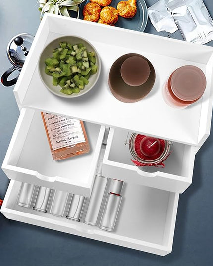 Charmewooden Desk Organizer with Drawers Countertop Drawer Organizer Drawers for Desk Top Home Office Workspace Bathroom Toiletries Supplies (White with shelf)