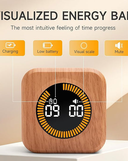 Exlliy Rotating Productivity Timer 5, 25, 10, 50 Minutes Preset, Desk Cube w/Gravity Sensor for ADHD, Mute Functions, Ideal for Work, Study, Kitchen, Back to School (1, Wood Grain Finish)