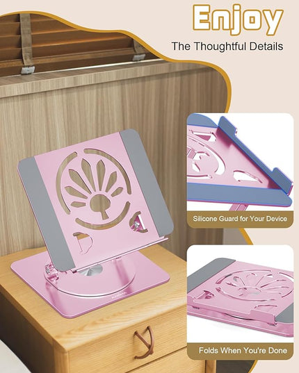 Adjustable Laptop Stand for Desk-360° Rotating Foldable Laptop Holder Ergonomic Laptop Riser for MacBook Pro/Air Dell HP Lenovo Notebook up to 16",Pink