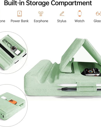 TpeeTeek Tablet Pillow Stand with Storage, Foldable iPad Holder for Lep, Bed, Sofa, and Desk - Soft Pad Dock with Pocket and Stylus Mount Compatible with 4-13" iPad Pro/Air/Mini, Galaxy Tab, Kindle