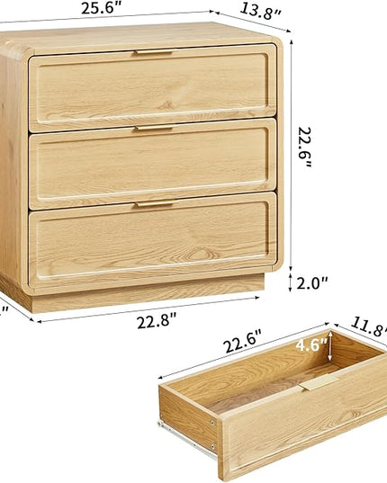 Modern Nightstand Set of 2 for Bedroom, 26'' Wide Wood 3 Drawers Bedside Table, Large Dresser w/Curved Profile Design, Side Table, End Table with Storage Drawers for Living Room, Entryway, Natural