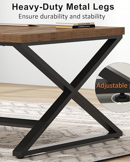 IBF Rustic Large Desk for Home Office, 78.7" Extra Long Computer Desk, Wood Metal Wide Work Desk for Study Writing, Farmhouse Dual Monitor Workstation Gaming Desk Computer Table, Rustic Brown