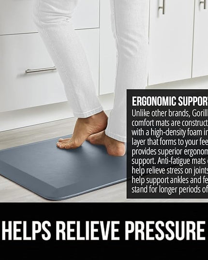 GORILLA GRIP Comfortable Cushioned Kitchen Mats for Floor, Waterproof and Stain Resistant Soft Top, 3/4 Inch Thick Ergonomic Standing Desk Anti Fatigue Mat, Foam Supports Ankles, Feet, 17x24, Charcoal