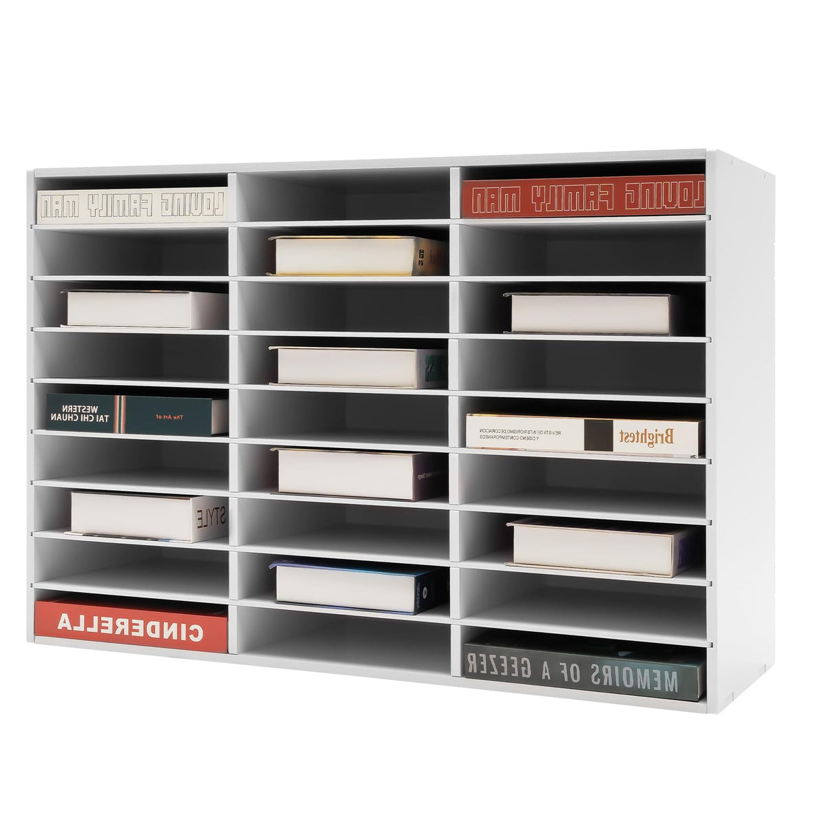 MhdunueSK Literature Organizers, 27 Compartments Office Mailbox with Adjustable Shelves, 9 Layer Mail Organizer for Home School Offices, Wood Literature Sorter 32x12x22 for Office(White, 27 Slots)