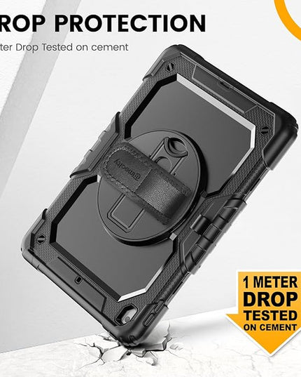 Timecity Case for iPad 9th/ 8th/ 7th Generation 10.2 inch - Heavy Duty Protective Cover with Screen Protector, Rotating Stand, Shoulder Strap & Pencil Holder | Kids-Friendly (Black)