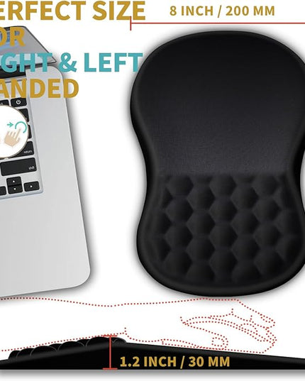 Hokafenle Ergonomic Mouse Pad Wrist Support with Massage Design, Wrist Rest Pain Relief Mousepad with Memory Foam&Non-Slip PU Base, Mouse Pads for Wireless Mouse & Desk (12x8 inch,Black)