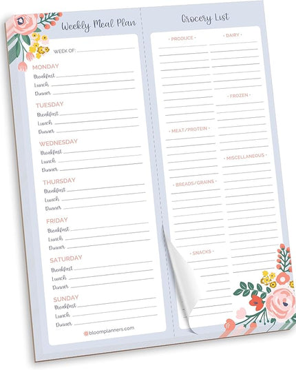 bloom daily planners Weekly Magnetic Meal Planning Pad for Fridge with Tear-Off Grocery Shopping List - Hanging Food/Menu Organizer Notepad with Magnets - 8.5” x 11”