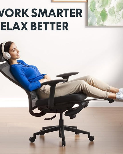 FLEXISPOT OC3 Cloud Ergonomic Office Chair with Footrest, Mesh Back Computer Chair, Home Office Desk Chairs, with Adjustable Lumbar Support/3D Headrest/Reliable Base, Elastic Foam Seat, Black, Cloud-F