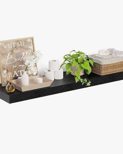 Heimlove 12 Inch Deep Floating Shelves, 55 x 12 inches Long Wall Shelf, Large Extra Display Shelf & Storage Shelf, Rustic Wood Wall Shelves for Fireplace Mantel, Set of 1(Black)