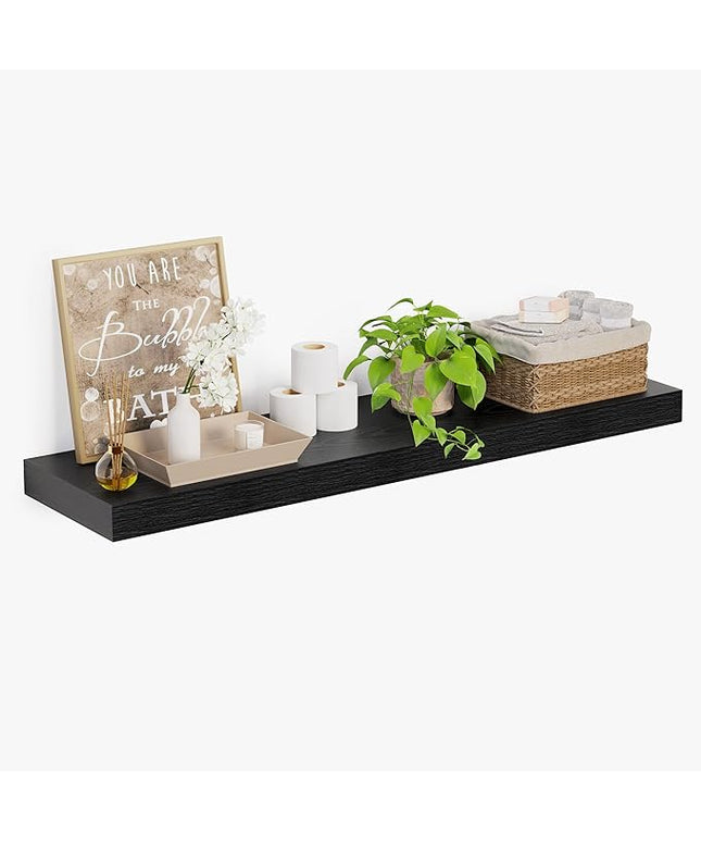 Heimlove 12 Inch Deep Floating Shelves, 55 x 12 inches Long Wall Shelf, Large Extra Display Shelf & Storage Shelf, Rustic Wood Wall Shelves for Fireplace Mantel, Set of 1(Black)