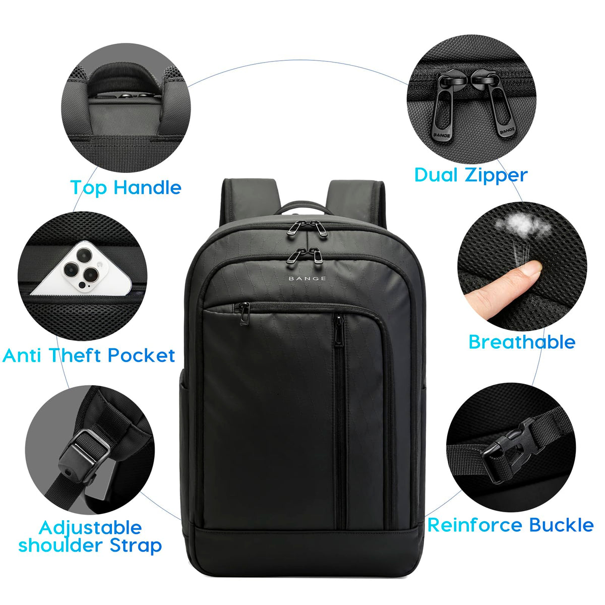 BANGE 28L Lightweight Backpack, 15.6-inch Laptop Travel Backpacks, Unisex Multifunctional Storage Pockets Business Commuter rucksack, Waterproof and Wear-resistant Outdoor Sports Leisure daypack