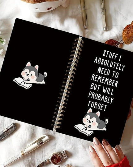 LIANGW Funny Husky Notebook Journal Gifts for Women & Men, Gifts for Husky Lovers Notebooks, Funny Gifts for Coworkers, Black Hardcover Spiral Notebook 5.5x8.3 Inch