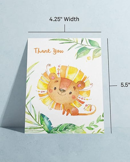 Twigs Baby Shower Thank You Cards with Envelopes - 12 Set Simple Baby Shower Cards, New Baby Congratulations Cards, Welcome Baby Card, Made in the USA - Jungle Animal Designs, 5.5 x 4.25 Inch Size
