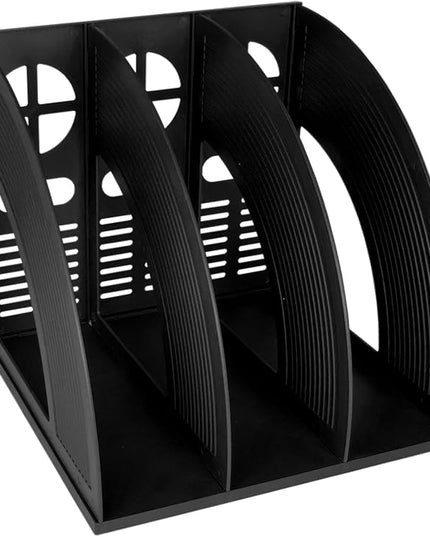 SAYEEC Magazine Holder Sturdy Binder Holder Desk File Sorter Plastic File Folder Organizer Stand Book Shelf Dividers Vertical Storage Rack Desktop Bookshelf Display Box for Office School Home (Black)
