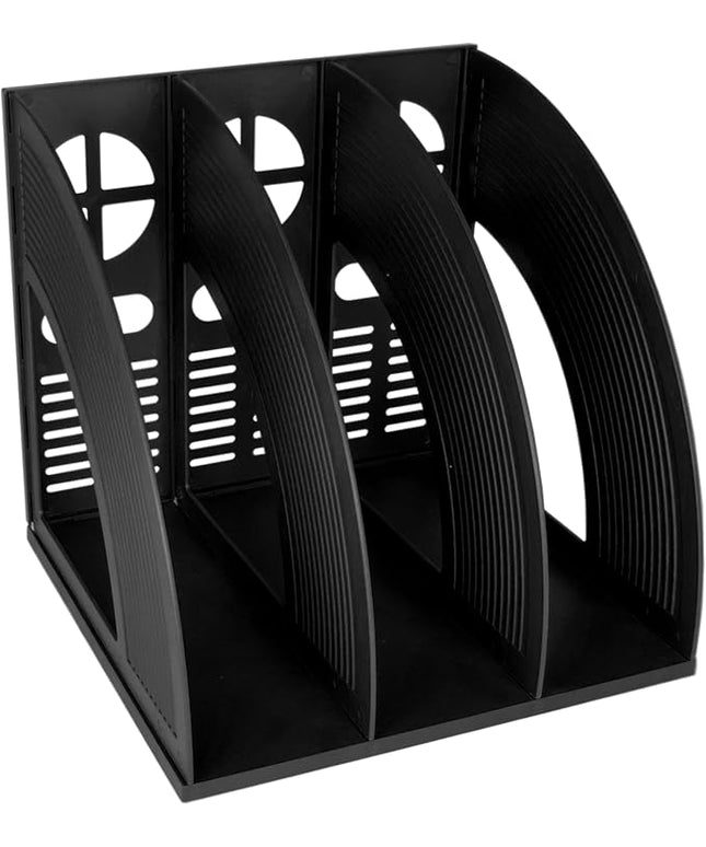 SAYEEC Magazine Holder Sturdy Binder Holder Desk File Sorter Plastic File Folder Organizer Stand Book Shelf Dividers Vertical Storage Rack Desktop Bookshelf Display Box for Office School Home (Black)