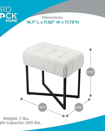 BIRDROCK HOME Rectangular Tufted Foot Stool Ottoman with Soft Padded Cushion - Versatile Vanity Chair for Bedroom, Living Room, Bathroom - Compact Seating for Adults - Cream with Black Metal Legs
