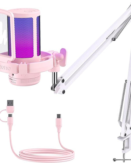 MAONO Gaming USB Microphone with Noise Cancellation, Streaming mic for PC Computer MAC PS4 PS5, All-in-One Kit with Mute, Monitor for Recording, Podcast, Twitch, YouTube, Discord, DGM20S Pink