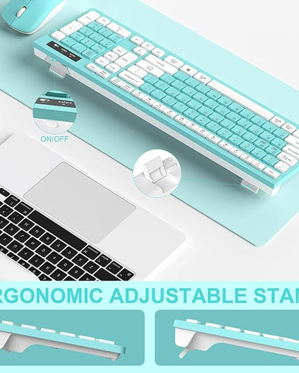 RECCAZR Wireless Keyboard and Mouse Combo, Full-Sized Keyboard and Adjustable DPI Mouse, 2.4GHz USB Receiver, Wireless for PC, Windows, Desktop, Laptop (Blue)