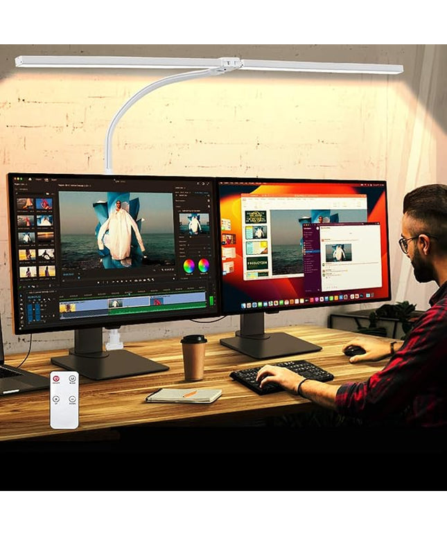 Double Head LED Desk Lamp with Remote Control for Home Office 24W Brightest Computer Desk Light for Workbench Drafting Architect Study Reading with Anti-Glare Cover