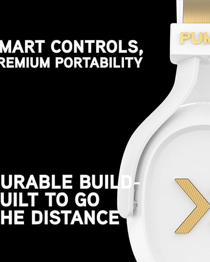 BlueAnt Pump X Wireless Over-Ear Headphones, Bluetooth, Powerful Bass, Active Noise Cancelling & Transparency Mode, Interchangeable Ear Cups, All-Day Comfort for Gym and Training, White/Gold