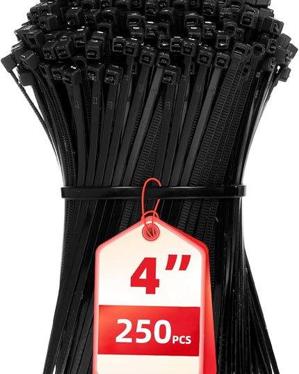 Cable Zip Ties, 250PCS Multi-Purpose Nylon Zip Ties, 4 Inch Self Locking Cable Ties,Self-Locking Wire Ties used for home, garden, garage,indoor and outdoor.Black Cable Ties