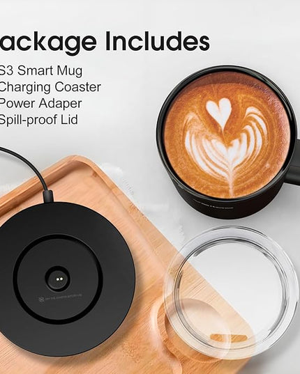Vsitoo S3 12oz Heated Mug - Temperature Control Smart Mug with Mug Warmer, Perfect for Espresso, Auto-Sensing AI Heats Drinks to 120-150°F Hands-Free.Ideal for Home/Office/Gifts，Black