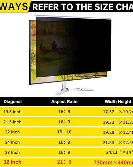 DEJIMAX 32 Inch Privacy Screen for 16:9 Computer Monitor, Anti-Blue Light Monitor Privacy Screen Filter, Anti-UV Computer Shield, Hanging Type