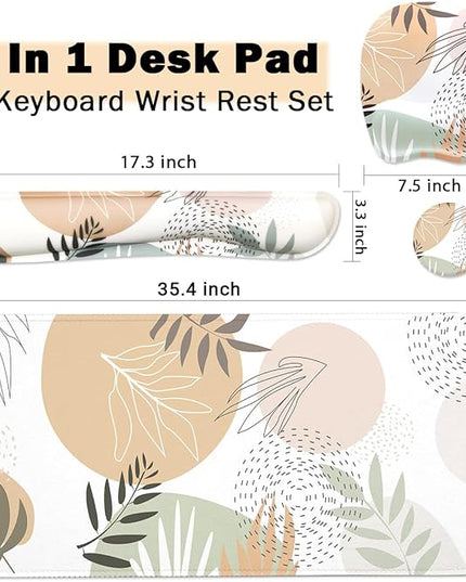 Keyboard Wrist Rest Large Mouse Pad Wrist Support for Computer, 4 in 1 Memory Foam Keyboard Pad Desk Mat Ergonomic Hand Rest Wrist Cushion for Home Office Gaming - Minimalist Plant