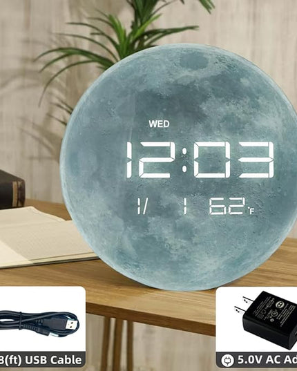 13" Digital Wall Clock with LED Display, Calendar & Temperature, Automatic Dimming, 12/24hr Format, Wall & Desk Use - HUI-7860